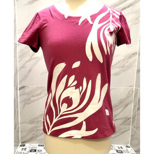 Kurofune Fuchsia Stretch Tee White Floral Short Sleeves Womens Large